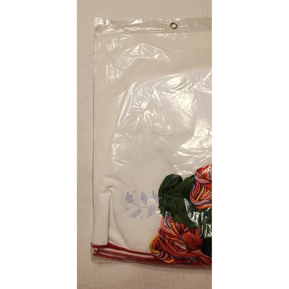 Bucilla Stamped Cross stitch Kit 60” Round Tablecloth Holiday Tree 82650 New Vtg